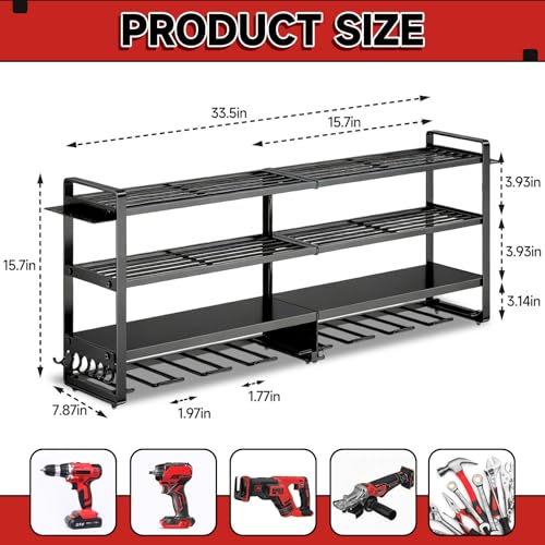 Large Power Tool Organizer Wall Mount, 4 Layer Heavy Duty 8 Cordless Drill Holder Tool Storage Rack, Load 400lbs Utility Power Tool Rack for Garage,Workbench,Workshop,Gifts for Men - color: Without Charging Station, size: 4-Tiers,8 Slots