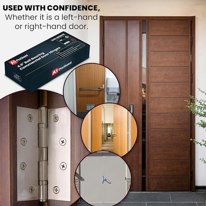A1 ProGuard 4.5" Heavy Duty Door Hinge, 3 Pack 4.5 x 4.5 Inch Ball Bearing Door Hinges with Square Corners for Commercial and Residential Doors, Brushed Nickel