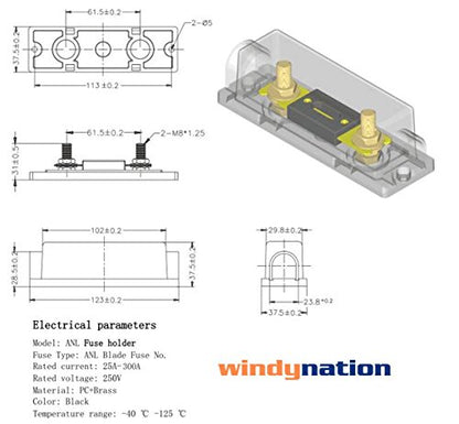 WindyNation ANL Fuse Holder + Fuse (2pcs 150A) - size: 2pcs 150A Fuse