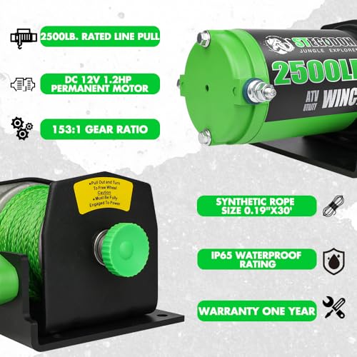 2500 lb. ATV/UTV Electric Winch, 12V Waterproof Synthetic Rope Winch,Electric Winch with Wired Remote and Wireless Remote for ATV UTV Towing,Boat,Off-Road - style: 2500LB Synthetic Rope