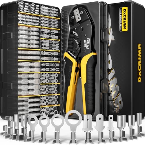Crimping Tool Kit, 14-Type Open Spade & Quick-Disconnect Connector Set (2.8/3.9/4.8/6.3 mm) Non-Insulated Brass Terminals, 24–14 AWG Ratcheting Crimper, for Automotive, Marine, Appliance, DIY - size: 14-Type Crimping Kit (Silver)