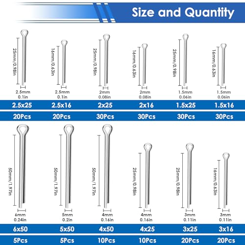 230Pcs Cotter Pins 12-Sizes 304 Stainless Steel Cotter Pins Assortment Kit Used for Hitch Lock System, Trucks, Engine Repair - size: 230Pcs 12-sizes