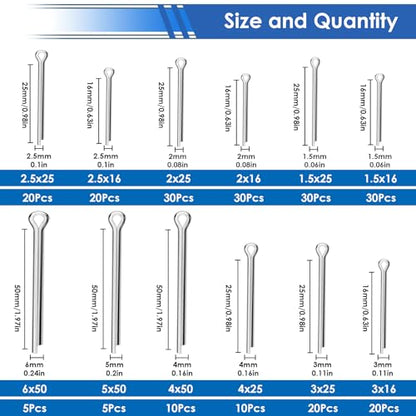 230Pcs Cotter Pins 12-Sizes 304 Stainless Steel Cotter Pins Assortment Kit Used for Hitch Lock System, Trucks, Engine Repair - size: 230Pcs 12-sizes