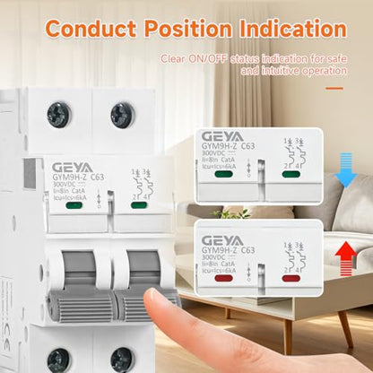 GEYA 2P 16A 300VDC Non-Polar Miniature Circuit Breaker,6kA Breaking Capacity,C Curve MCB,DIN Rail Mount, Thermal Magnetic Trip for Screen, Energy Storage and Other DC Non-Polar Applications - size: 16 Amps+DIN Rail