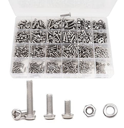 940pcs M2 M3 M4 M5 Hex Nuts Screws Bolts and Washers Assortment Kit, 304 Stainless Steel, Plain Finish, Full Thread - size: M2 M3 M4 M5 940pcs (Pan Head-304)