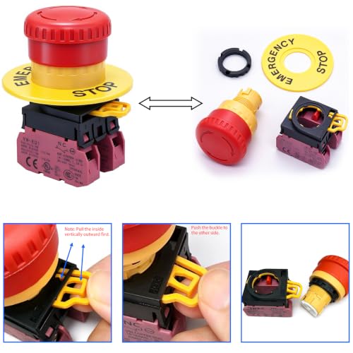Taiss 22mm 2 NC Red Mushroom Latching Emergency Stop Push Button Switch,Stop Switch 10A 600V YW1B-V4E02R - color: 2 NC/