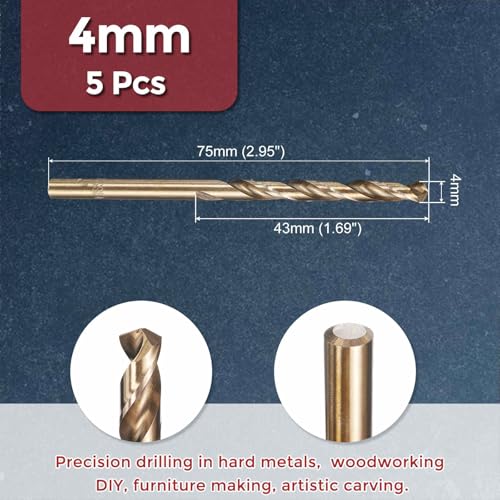5pcs Drill Bit 4mm Diameter M35 5% Cobalt HSS for Metal - size: 4mm