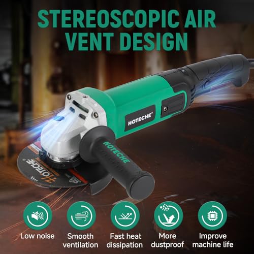 Hoteche 5-Inch Angle Grinder 11-Amp Heavy Duty Variable Speed Power Grinder Corded Electric Grinding & Cutting Tool for Metal, Quick-Change Disc Compatible(Tool Only) - size: 5-Inch 11-Amp