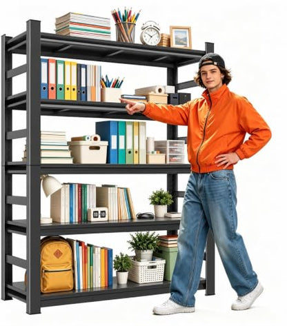 Metal Book shelf, Adjustable Industrial Bookcase with Double-Layer Columns - size: 48"Wx 24"Dx 88"H