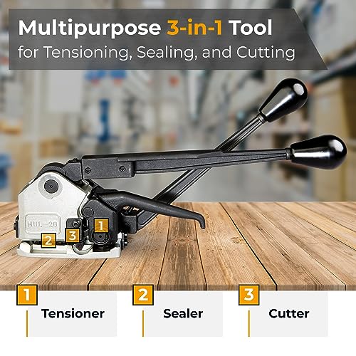 Teknika MUL-20 Heavy Duty Sealless Combination Tool for High Tensile Steel Strapping, Adjustable for 1/2" and 5/8" Strap Width - size: 1/2"