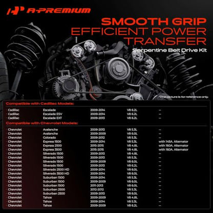 A-Premium Engine Serpentine Belt Drive Kit Compatible with Chevrolet, GMC
