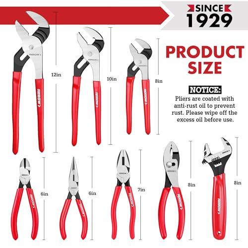 ARROW 8PCS Pliers & Wrench Set, Portable Rolling Bag With Handle