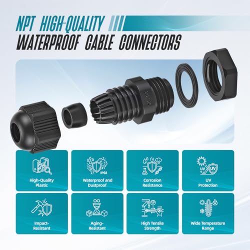 12 Pcs 1/4" NPT Cable Glands Waterproof Strain Relief Connector - color: 12 Pcs 1/4" NPT