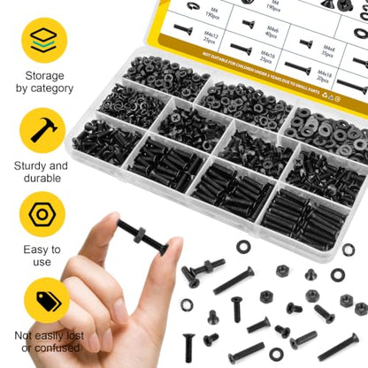 760pcs M4 Flat Head Screws Assortment Kit, M4x6/8/10/12/16/18/20 mm - size: M4 760pcs
