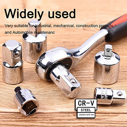 StrugDeas 6 Piece Socket Adapter and Reducer Set, 1/4", 3/8", 1/2" Chrome Vanadium Steel Ratchet/Socket Extension/Conversion Kit for Automotive Maintenance - size: Silver - 1/4", 3/8", 1/2"