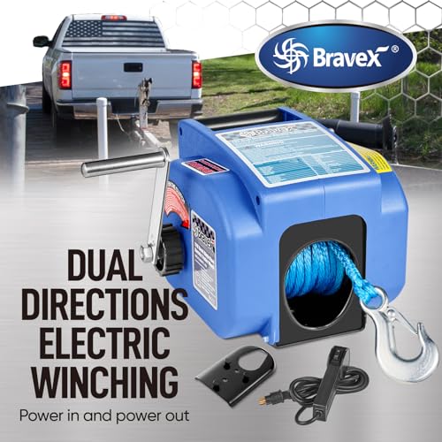 Bravex Trailer Winch 6000LBS, Reversible Portable 12-Volt DC Electric