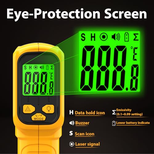 FKM Infrared Thermometer Gun Non-Contact Laser Temperature Gun,-58°F~986°F - color: Yellow