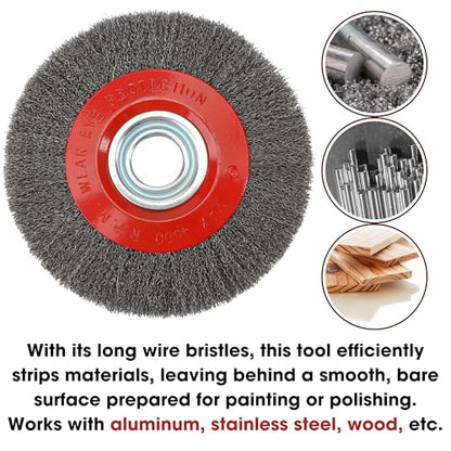 8 Inch Wire Wheel for Bench Grinder, Crimped Carbon Steel Round Brush with 1/2" 5/8" 3/4" 7/8" 1" Spacer Arbors, 0.012" Wire, for Paint Rust Removal Deburring Descaling Polishing Finishing Grinding