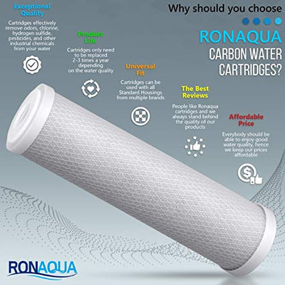 Block Activated Carbon Coconut Shell Water Filter Cartridge 5 Micron for RO & Standard 10” Housing WELL-MATCHED with WFPFC8002, WFPFC9001, WHCF-WHWC, WHEF-WHWC, FXWTC, SCWH-5 (3 Pack)