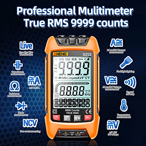ANENG Smart Digital Multimeter, TRMS 9999 Count Auto Range, NCV Volt Meter