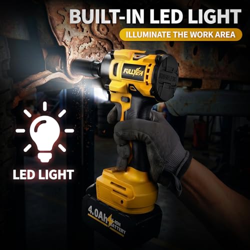 FULLYEA Cordless Impact Wrench 1/2, Max 550N. M/406Ft-lbs High Torque Brushless Impact Wrench, Power Impact Gun Kit with 21V 4.0Ah Battery & Fast Charger, Electric Impact Driver for Truck RV Home Car