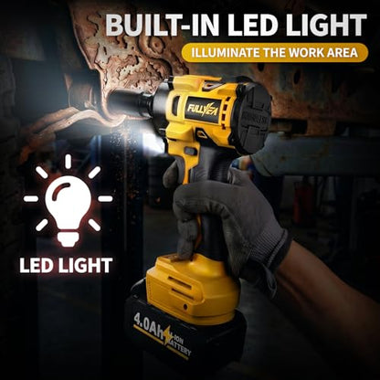 FULLYEA Cordless Impact Wrench 1/2, Max 550N. M/406Ft-lbs High Torque Brushless Impact Wrench, Power Impact Gun Kit with 21V 4.0Ah Battery & Fast Charger, Electric Impact Driver for Truck RV Home Car