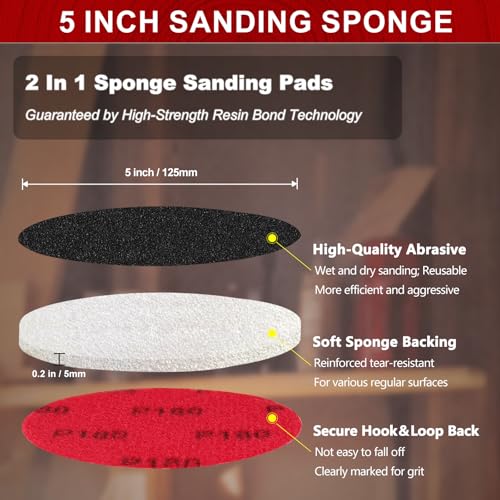 Shinboc 18 PCS 5 Inch Sanding Sponge Assortment, Bowling Ball Sanding Pads - color: Mix Grit, size: 5 Inch 18Pcs
