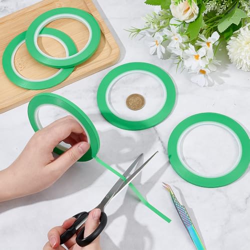 BENECREAT 5 Rolls 5 Styles Fine Line Tape, High-Temp PVC Fine Line Fineline Masking Tape, Automotive Paint for Curves Green, 1/13, 1/8, 5/32, 1/5, 1/4 Inch - color: Green