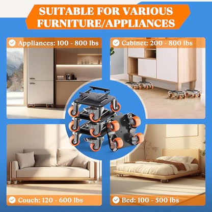 Furniture Movers with Wheels, Upgraded Guardrails for No Slips, Heavy Duty Furniture Dolly, Furniture Sliders with Wheels, Furniture Lifter Tool Included (Orange, 6.3" × 6.3" Pro Max) - size: 6.3" × 6.3" Pro Max