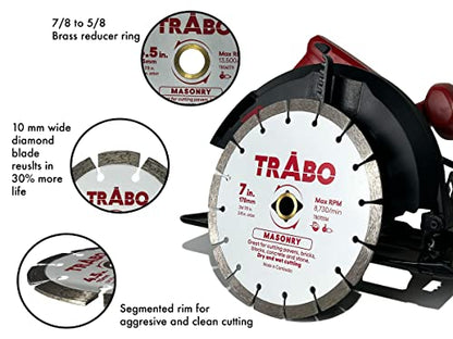 Trabo 4.5 Inch Masonry Segmented Rim Diamond Bond Blade for Cutting Cement, Pavers, Concrete with Rebar, Natural Stone and More, with 7/8 Inch Arbor with 5/8 Inch Reducer Ring - size: 4.5 Inch