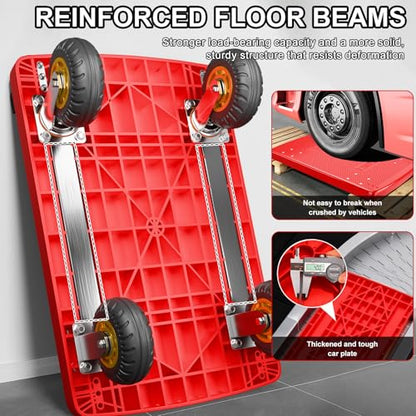Hand Cart Dolly, Push Cart with 360 Swivel 5'' Wheels, 1200LBS Capacity, Dolly Cart with Wheels Warehouse Cart for Groceries, Garage, Warehouse - Red - color: Red