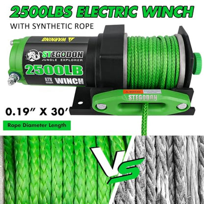 2500 lb. ATV/UTV Electric Winch, 12V Waterproof Synthetic Rope Winch,Electric Winch with Wired Remote and Wireless Remote for ATV UTV Towing,Boat,Off-Road - style: 2500LB Synthetic Rope