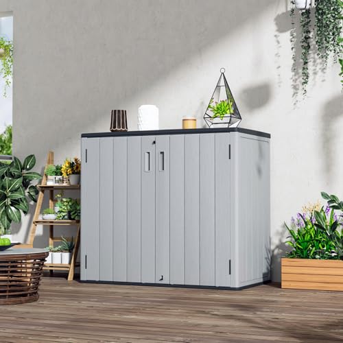 Mrosaa Large Outdoor Storage Box,Resin Sheds&Outdoor Storage Waterproof/Lockable,Outdoor Storage Cabinets for Balcony,Garage,Backyard (37Cu.ft-Pale Grey) - color: 37Cu.ft-Grey