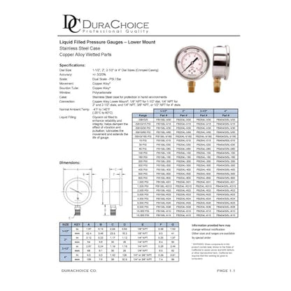 2-1/2" Oil Filled Pressure Gauge, Stainless Steel Case, 0-300 PSI, 1/4" NPT - size: [0-300 PSI]