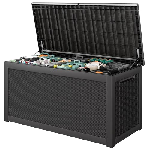Outdoor Storage Waterproof Deck Box for Patio (300 Gallon, Black) - color: Black, size: 300 Gallon