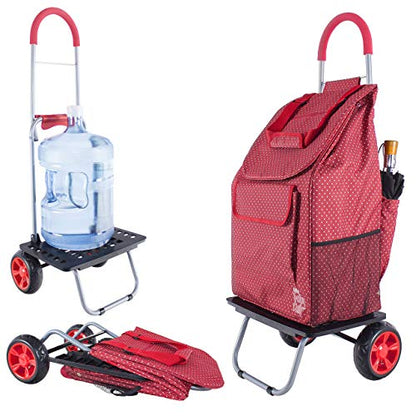 dbest products Bigger Trolley Dolly, Red Pin Dot Shopping Grocery Foldable Cart - color: Red Pin Dot