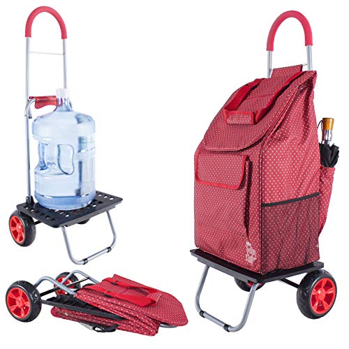 dbest products Bigger Trolley Dolly, Red Pin Dot Shopping Grocery Foldable Cart - color: Red Pin Dot