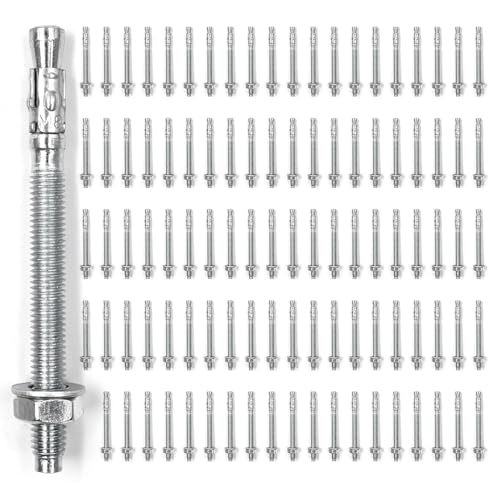 100-Pcs Wedge Anchors for Concrete,5/16" x 4"(M8x100mm) Zinc Plated Anchors - color: 5/16"X4"-100pcs