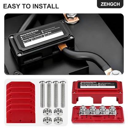 300A Bus Bar 12V Power Distribution Block with 3/8" Studs,Marine Battery Bus Bar Terminal Block Positive & Negative for Automotive Car Boat Solar System (300A 4 x 3/8" Studs) - size: 300A 4 x 3/8" Studs