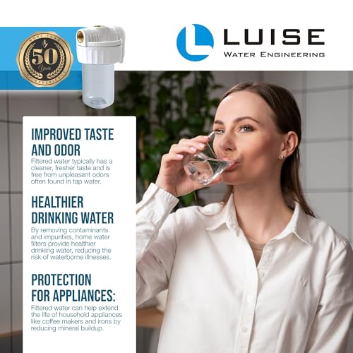 Luise Big 10 Filter Housing L503.1040, 3-Piece Cartridge Water Filter Housing 3/4" Inlet Brass ports Made of Non-Toxic Plastic Material (10"x2.5") with Wrench and Bracket.