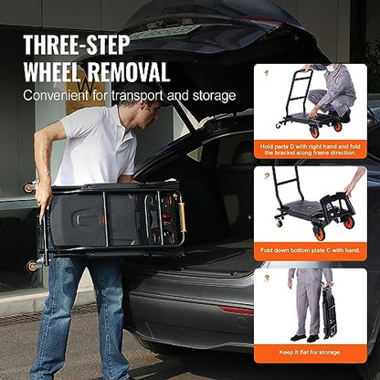 VEVOR Aluminum Folding Hand Truck, 2 in 1 Design 300 Lbs Capacity, Heavy Duty Industrial Collapsible cart, Dolly Cart with Rubber Wheels for Transport and Moving in Warehouse, Supermarket, Garden - size: 300 lbs