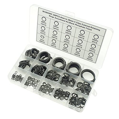 320PCS Metric C-Clips External Retaining Rings 4-28mm DIN471 Kit