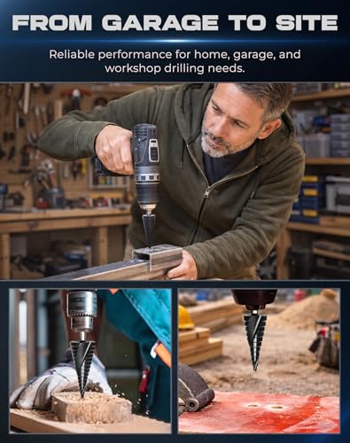 Unibit Step Drill Bit Set (3-Piece) M35 Cobalt HSS TiAlN - Up to 1-1/4" (32mm Max) – Spiral Groove for Stainless Steel, Sheet Metal & Plastic, 1/4" Hex Shank, Aluminum Case