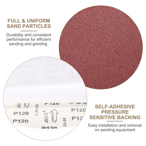 uxcell 8pcs 12-Inch PSA Sanding Discs, 120 Grits Aluminum Oxide Self Adhesive Stick Back Sandpapers, No-Hole Round Wet/Dry Sander Papers, Sand Auto Car Paint, Wood, Metal - size: 120 Grits