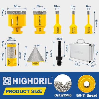 HIGHDRIL 8Pcs Diamond Drill Bits Kit for Porcelain Ceramic Tile Granite - size: Thread Set7