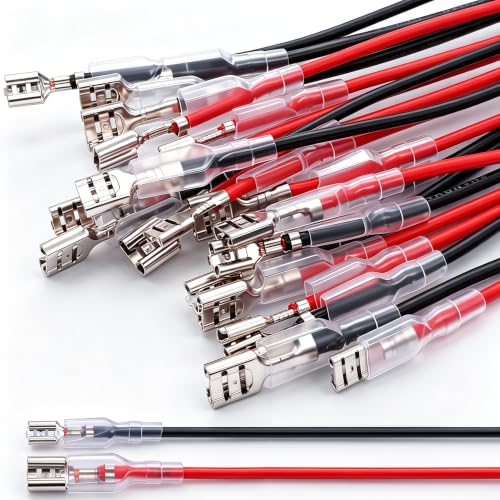 Twidec/20Pcs 4.8mm and 6.3mm Female Spade Crimp Terminal with Insulating Sleeve and Wire Red + Black Female Spade Quick Splice Assortment Kit - size: 4.8mm+6.3mm