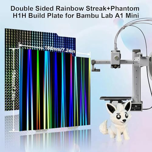 IdeaFormer-3D H1H Smooth Build Plate for Bambu Lab A1 Mini, Rainbow Streak+Phantom Double Sided Textured Spring Steel Sheet 184x184mm for Bambulab A1 Mini - color: Smooth H1H
