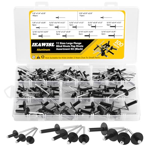 100PCS Large Flange Rivets, 11 Sizes Aluminum for Automobile, Ship