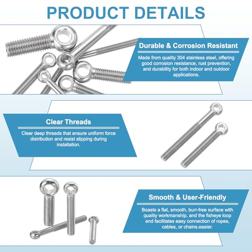 PATIKIL 4 Pcs M12x75mm Shoulder Swing Lifting Eye Bolt, 304 Stainless Steel Metric Half Tooth Thread Fisheye Eye Slip Hole Screw Rigging Bolt Metal Fasteners Screws, Silver Tone - size: M12x75mm