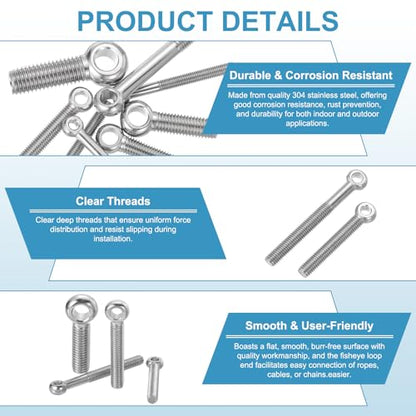 PATIKIL 4 Pcs M6x90mm Shoulder Swing Lifting Eye Bolt, 304 Stainless Steel Metric Half Tooth Thread Fisheye Eye Slip Hole Screw Rigging Bolt Metal Fasteners Screws, Silver Tone - size: M6x90mm